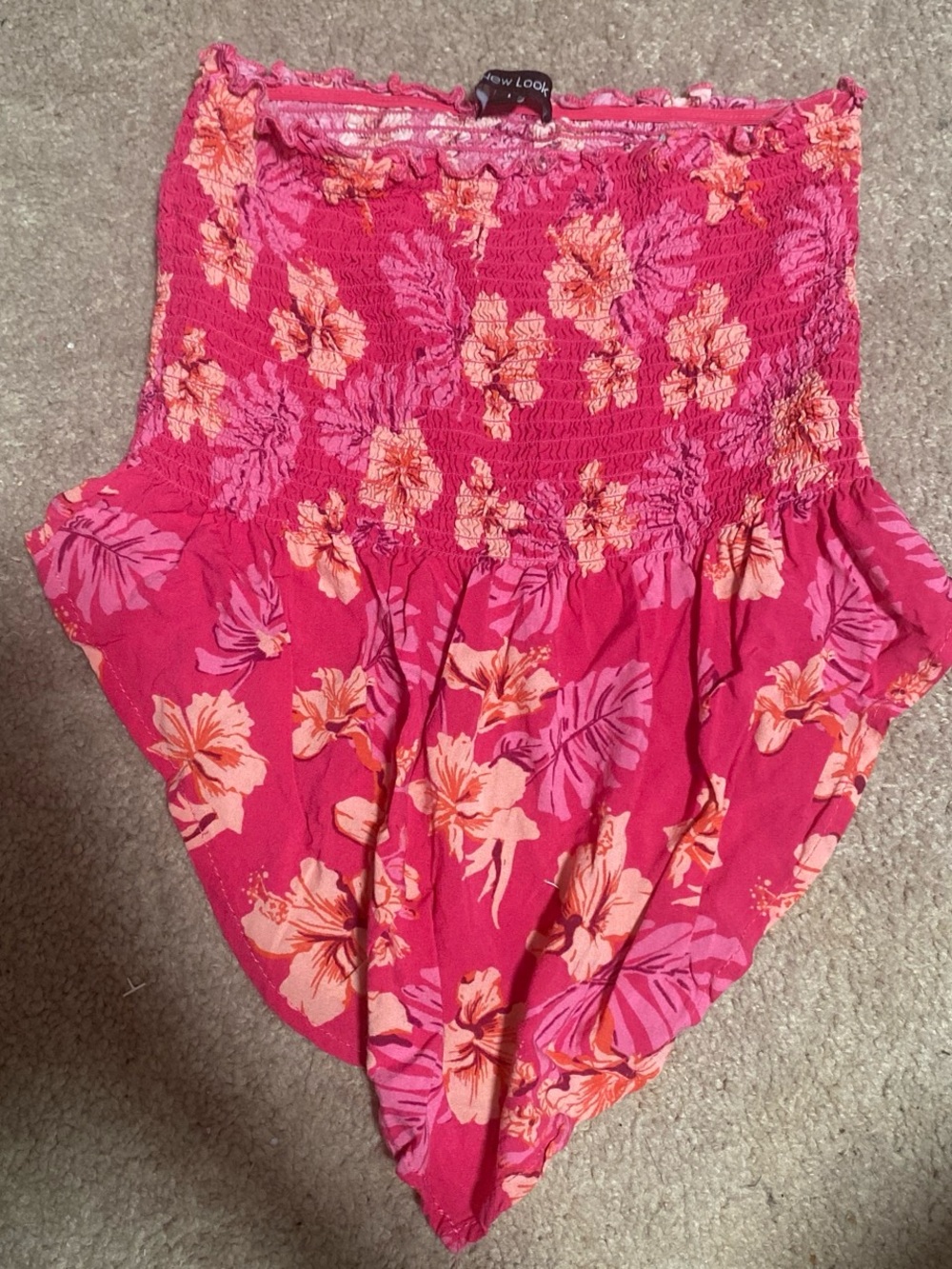 Pink Floral Smocked Crop Top